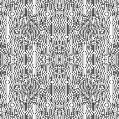 Süs doğrusal model. Vektör çizim ayrıntılı. Sorunsuz siyah beyaz doku. Mandala tasarım öğesi.