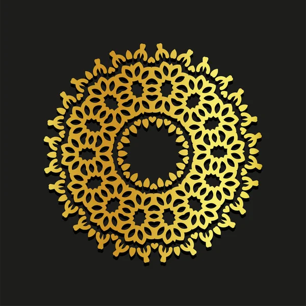 Lineaire gouden sier mandala vectorillustratie. Lijn van de abstracte kunst achtergrond sjabloon logo. Gouden schoonheid decoratieve ontwerpelement op zwarte achtergrond. — Stockvector