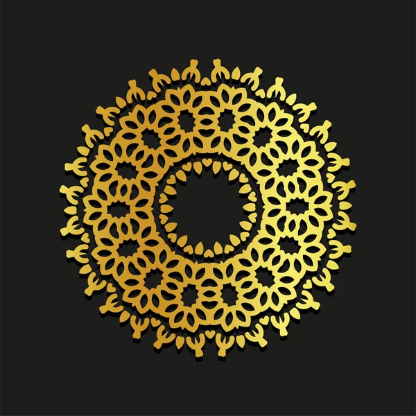 Ilustração de mandala ornamental vetorial de ouro linear. Linha abstrata logo modelo de pano de fundo arte. Elemento de design decorativo de beleza dourada no fundo preto . —  Vetores de Stock