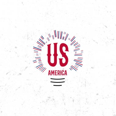 Amerika Birleşik Devletleri Kuzey Amerika vektör Logo Vintage basit tarzı. Bağımsızlık günü ulusal tatil simgesi. Mavi ve kırmızı renkler ABD rüzgarlı bayrak. Retro tarzı yazı.