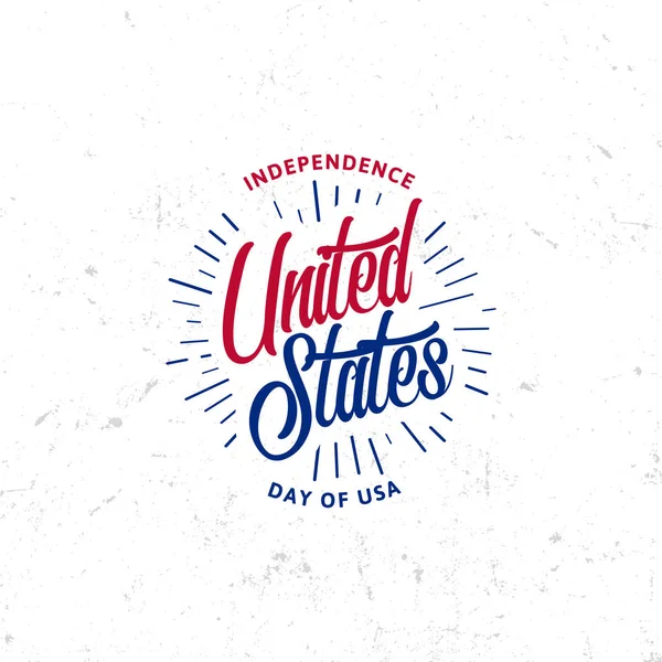 Estados Unidos da América Vector Logo Vintage estilo simples. Ícone de feriado nacional do dia da independência. Cores azuis e vermelhas EUA bandeira ventosa. Letras estilo retrô . — Vetor de Stock