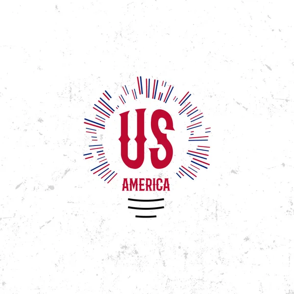 Verenigde Staten van Noord-Amerika Vector Logo Vintage eenvoudige stijl. Het pictogram van de nationale feestdag van Independence day. Blauwe en rode kleuren vs winderige vlag. Retro stijl belettering. — Stockvector