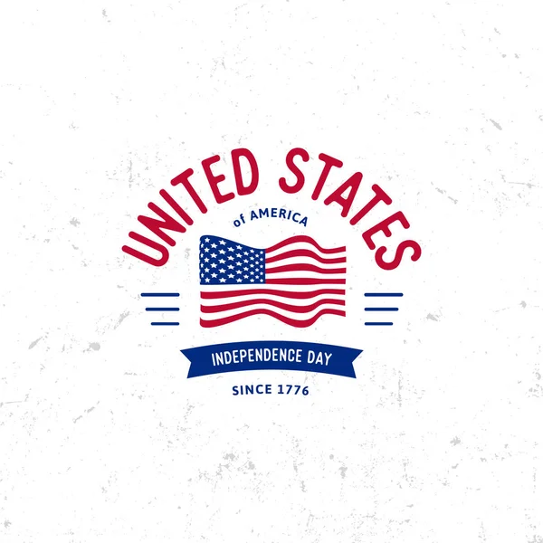 Estados Unidos da América Vector Logo Vintage estilo simples. Ícone de feriado nacional do dia da independência. Cores azuis e vermelhas EUA bandeira ventosa. Letras estilo retrô . —  Vetores de Stock