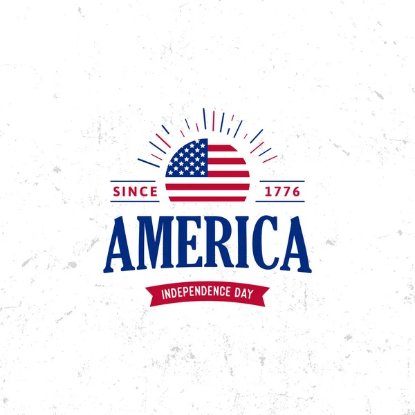 Estados Unidos da América Vector Logo Vintage estilo simples. Ícone de feriado nacional do dia da independência. Cores azuis e vermelhas EUA bandeira ventosa. Letras estilo retrô . —  Vetores de Stock