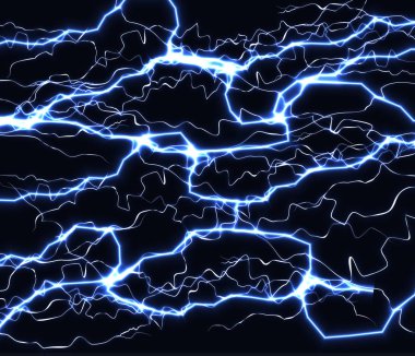 Yıldırım birbirlerine geçiş Lightning'ler parlayan tasarlamak vektör arka plan siyah gökyüzünde parlak gerçekçi parıltısı. Elektrik ışınları ve yüksek gerilim resimde olağandışı doku.