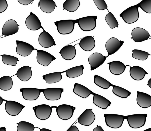 Realistische vector van naadloze achtergrond van donkere zonnebrandmiddelen tegen ultraviolet mode bril. Accessoire voor een hoofd in een zwart frame. — Stockvector
