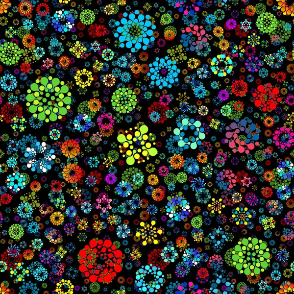 Jardín de flores abstracto círculos sin costura patrón de diseño inusual. Vector aislado formas redondas repetibles fondo. Universo futurista metaball puntos fondo de pantalla . — Vector de stock