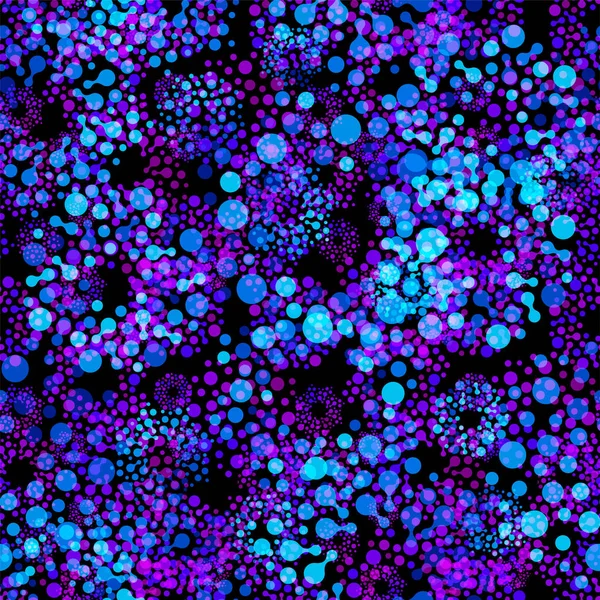 Бактерії фіолетового кольору абстрактні безшовні кола дизайну візерунок незвичайний. Вектор ізольований фон з повторюваними круглими формами. Всесвіт футуристичні метаболічні крапки шпалери . — стоковий вектор