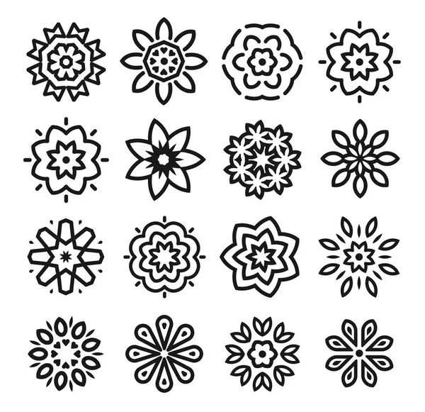 Linear flowers logo set. Monochrome simple line art logotype collection. Florist decorative design element. Vector illustration — Stock Vector