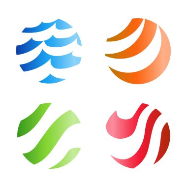 Renkli dalgalı soyulmuş logo. İzole soyut dekoratif logo ayarlamak, beyaz arka plan üzerinde tasarım öğe şablonu