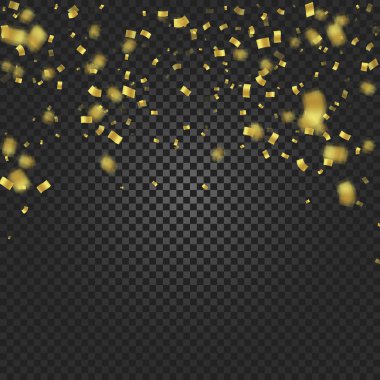 Altın konfeti düşen ve şeffaf arka plan siyah vektör çizim şeritler. Parti, festival, fiesta tasarım dekor poster öğesi.