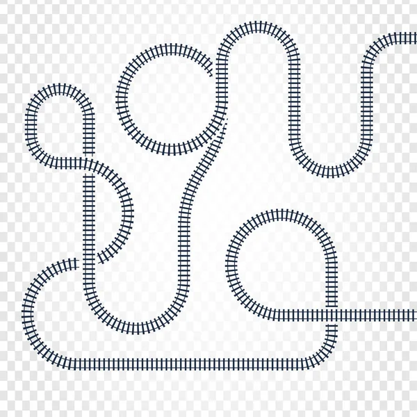 Spoorlijn, labyrint en knooppunten. Kaart van de tram voor treinen met bochten en bruggen vector illustratie — Stockvector