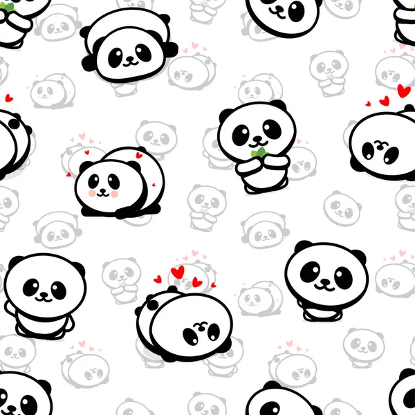 Seamless Pattern with Cute Panda Asian Bear Vector Illustrations, Collection of Chinese Animals Simple Texture Elements, Black and White Mamals Icons set  . Grafik Vektor