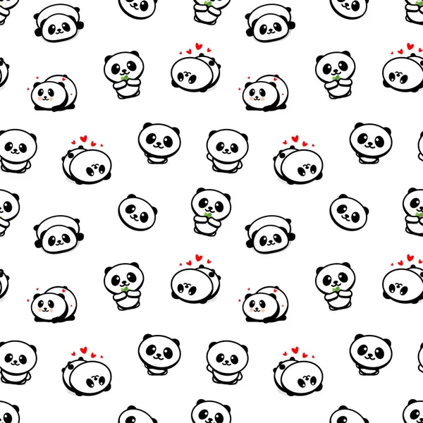 Seamless Pattern with Cute Panda Asian Bear Vector Illustrations, Collection of Chinese Animals Simple Texture Elements, Black and White Mamals Icons set  . Stok Vektor Bebas Royalti