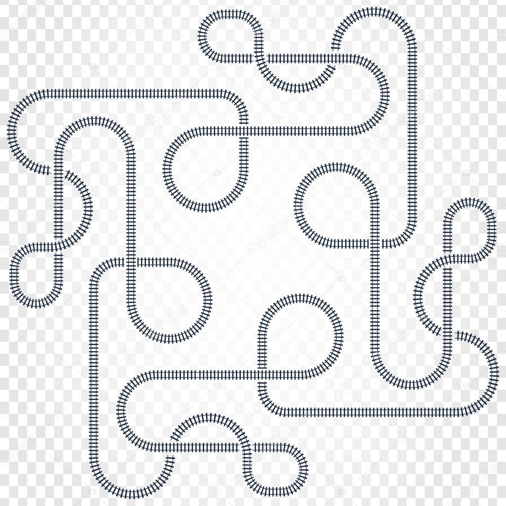 Railway line, labyrinth and nodes. Map of the tramway for trains with turns and bridges vector illustration