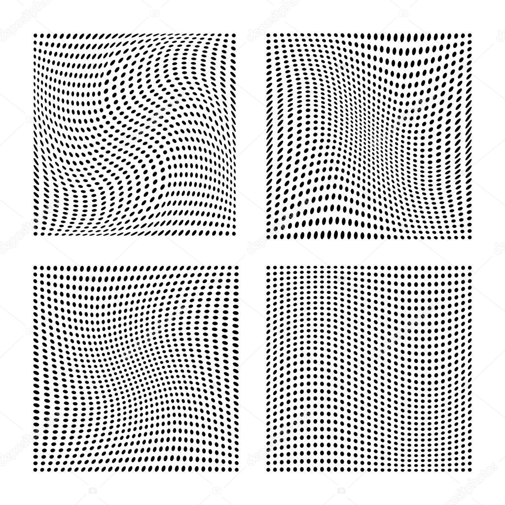Backdrop of dots vector collection. Dot seamless polka dot pattern set. Black points comics background templates. Wavelike patterns. Abstract black bigdata texture.