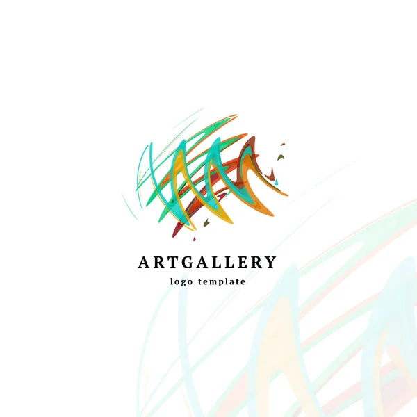 추상 미술 갤러리 벡터 현대 로고입니다. 특이 한 격리 페인트 그림 로고입니다. 예술 번짐 밝은 다채로운 창작 스케치. — 스톡 벡터