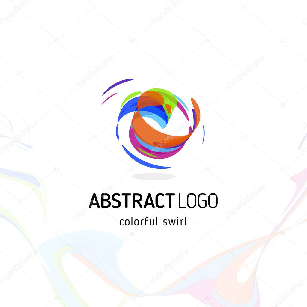 Colorful twisting swirl abstract logo. Curled dynamic circle shape, movement vector logotype. Brush stroke vector illustration