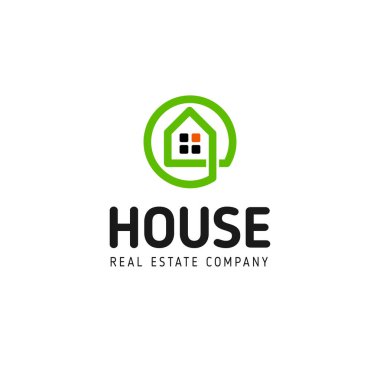 Ev doğrusal vektör logosu. Yeşil ve siyah akıllı ev hat Sanat logo. Anahat Emlak simgesi.