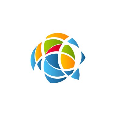 Kübizm Sanat logo, renkli vitray pencere şablonu. İzole soyut dekoratif logosu, beyaz arka plan üzerinde dağınık tasarım öğesi.