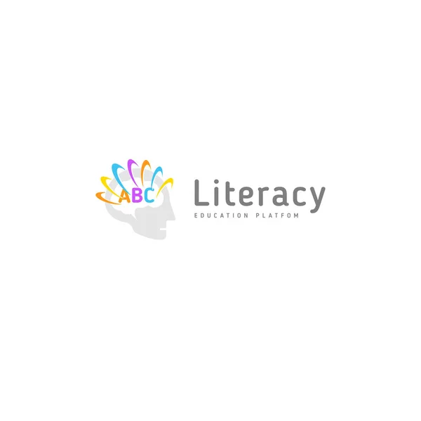 Enseigner l'alphabétisation aux enfants. Développement du cerveau et de la parole. Childrens Development and Education Center, logo vectoriel . — Image vectorielle