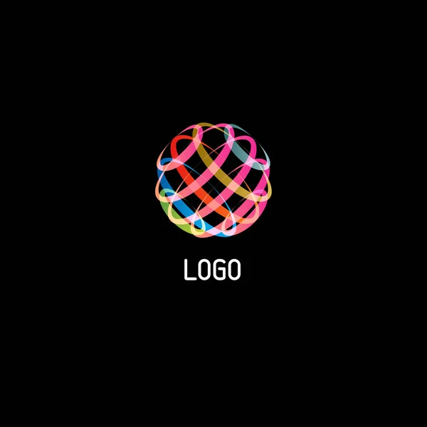 黒い背景にカラフルなサークル抽象的なライン アートのベクトルのロゴ. — ストックベクタ