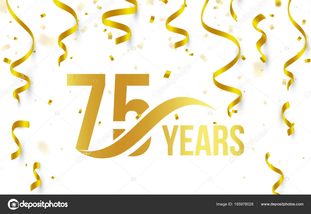 Isolated golden color number 75 with word years icon on