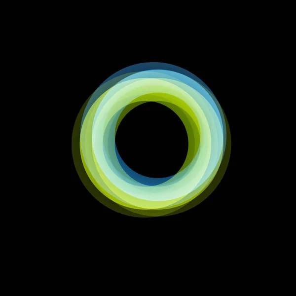 Logotipo abstrato de funil isolado, forma incomum linear, logotipo de linha circular. aros luminosos, anéis, roda ilustração gráfica sobre o fundo preto . —  Vetores de Stock
