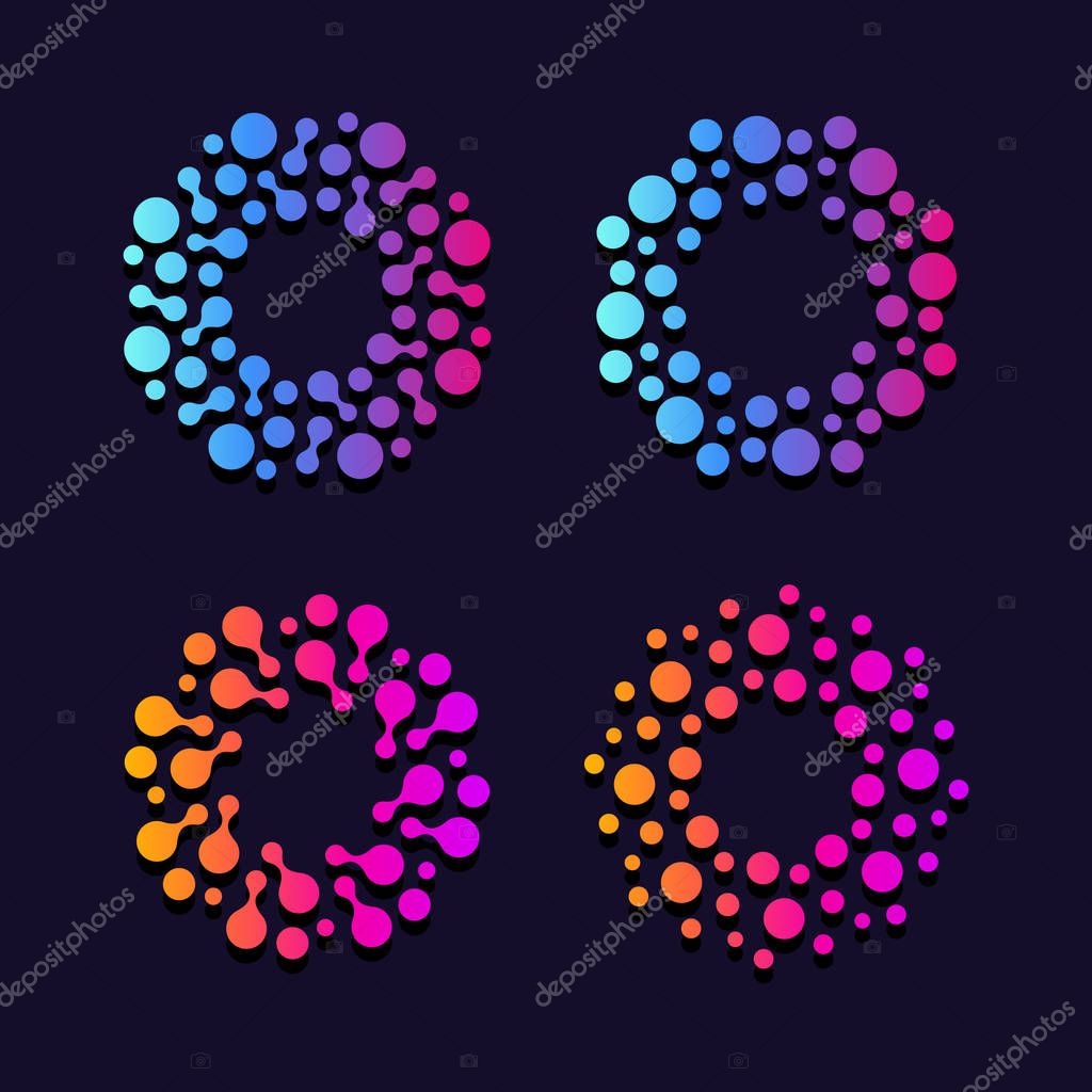 Abstract round explosion. Network data base. Pharmacy laboratory signs. Innovate science vector logo