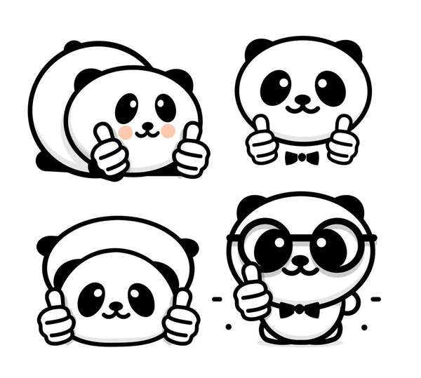 OK logo. Lucu panda kecil yang lucu menunjukkan gerakan dengan tangan, simbol abstrak persetujuan dan adopsi. Vektor jempol Facebook logo dengan gambar beruang hitam dan putih Cina menunjukkan persetujuannya Grafik Vektor