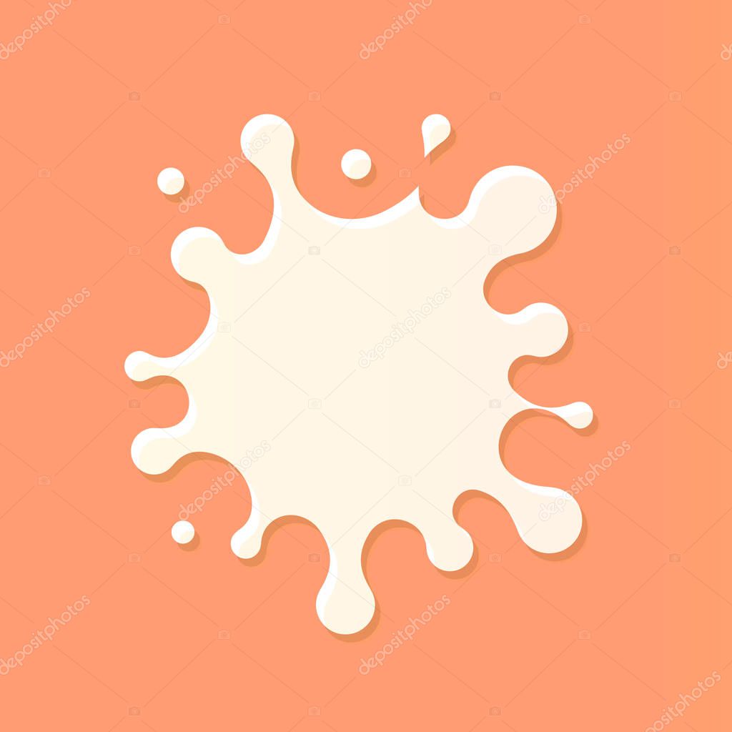 Milk splash blot on beige background. Vector illustration top view. Milky fresh product logo element template