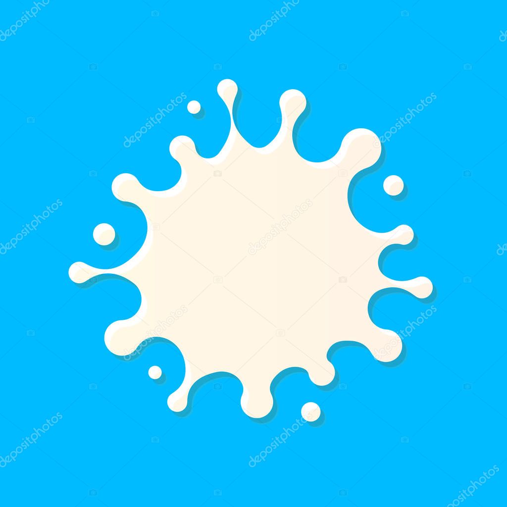 Milk splash blot on beige background. Vector illustration top view. Milky fresh product logo element template