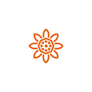 Çiçek vektör doğrusal logosu. Turuncu çizgi sanat simgesi. Özet bahçe sembolü.