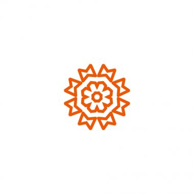 Çiçek vektör doğrusal logosu. Turuncu çizgi sanat simgesi. Özet bahçe sembolü.