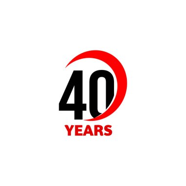 40 yıldönümü soyut vektör logosu. Kırk günün kutlu gün simgesi. Siyah sayılarını metinle 40 yıl kırmızı ark.