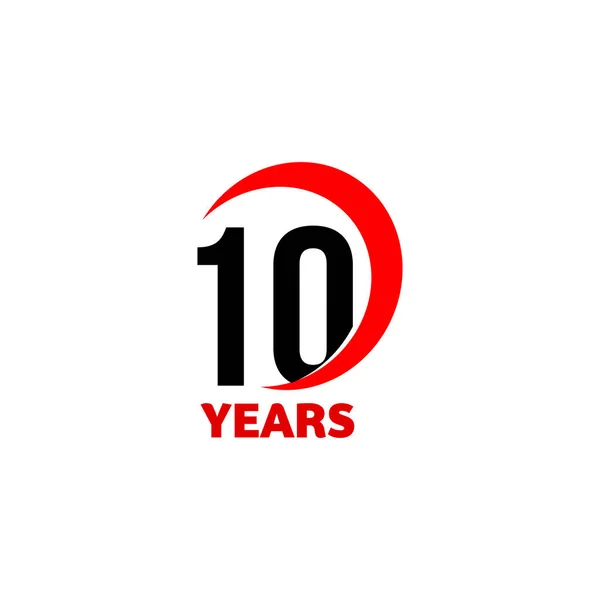 10 주년 추상적인 벡터 로고입니다. 10 생일 하루 아이콘입니다. 텍스트 10 년 빨간 아크에 검은 숫자. — 스톡 벡터