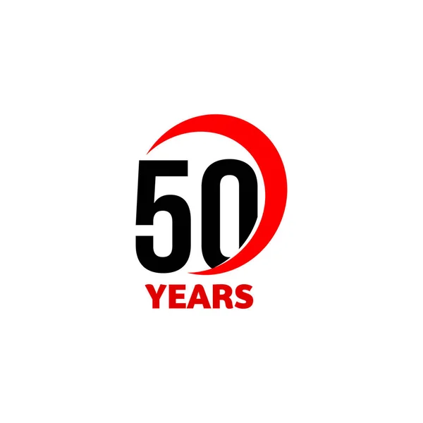 50-річчя абстрактний векторний логотип. П'ятдесят з днем народження значок. Чорні числа в червоній дузі з текстом 50 років . — стоковий вектор