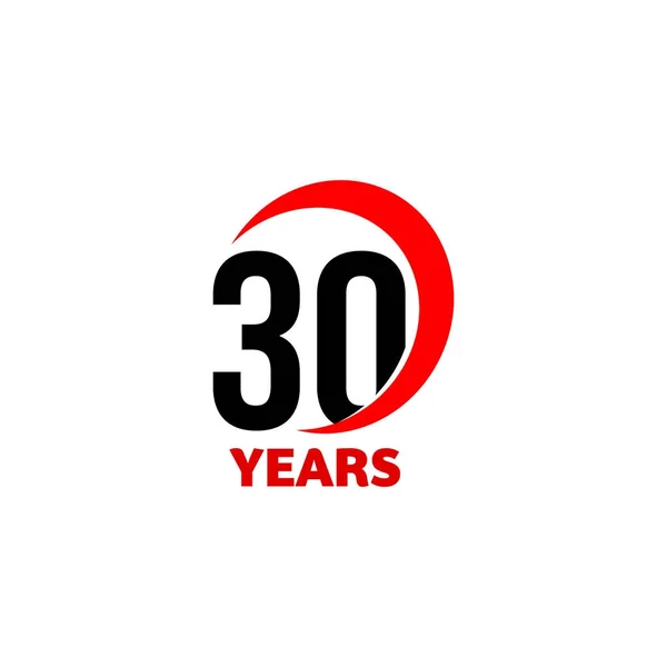 Logo vectoriel abstrait du 30e anniversaire. Trente Joyeux anniversaire icône de jour. Numéros noirs en arc rouge avec texte 30 ans . — Image vectorielle