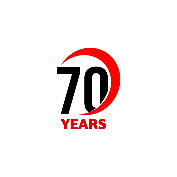 Logo vectoriel abstrait du 70e anniversaire. Soixante-dix Joyeux anniversaire icône. Chiffres noirs en arc rouge avec texte 70 ans . — Image vectorielle