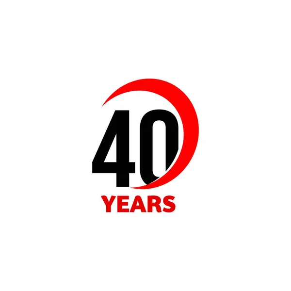 40e verjaardag abstract vector logo. Veertig gelukkige verjaardag dag pictogram. Zwarte getallen in rode boog met tekst 40 jaar. — Stockvector