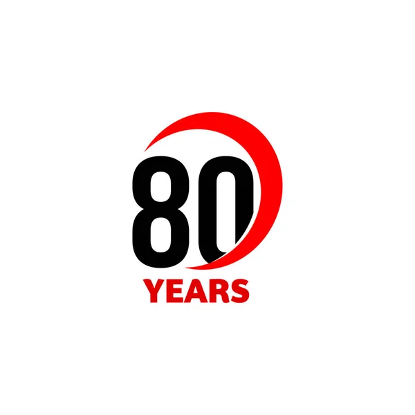 80-річчя абстрактний векторний логотип. Вісімдесят ікон з днем народження. Чорні цифри в червоній дузі з текстом 80 років . — стоковий вектор