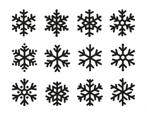 Ensemble d'icônes de flocons de neige, design noir linéaire, collection de symboles de gel, logo vectoriel. Éléments de décoration du Nouvel An et des vacances de Noël . — Image vectorielle