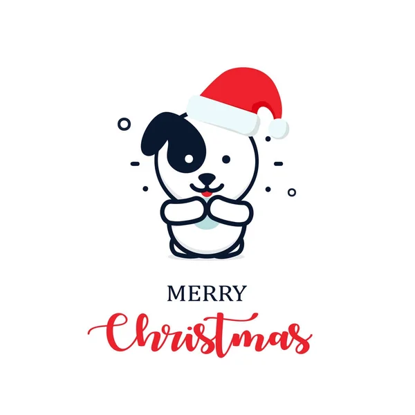 Симпатичный щенок в новогодней шляпе. Рождественская иллюстрация. Новогодний векторный минималистический логотип . — стоковый вектор