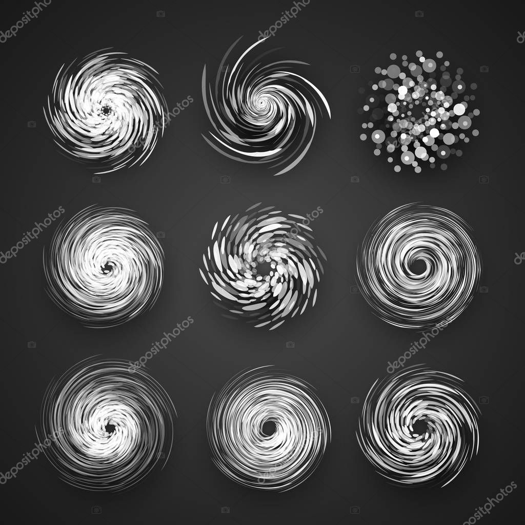 Realistic Hurricane cyclone vector icon, typhoon spiral storm logo, spin vortex illustration on black background with shadow