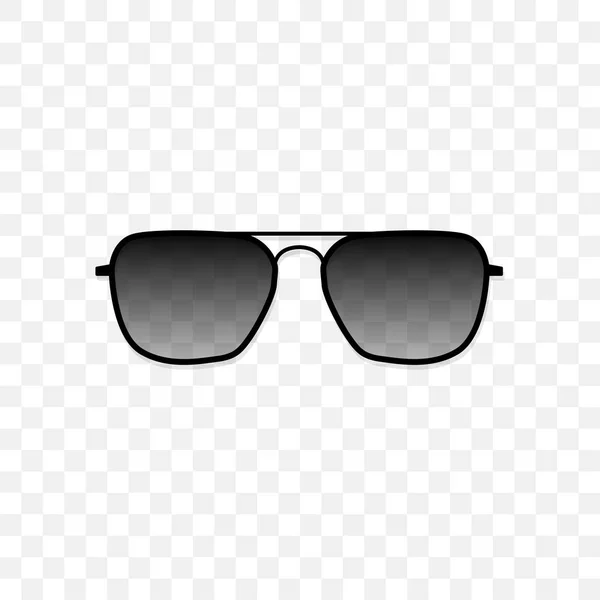 Realistic sunglasses with a translucent black glass on a transparent background. Protection from sun and ultraviolet rays. Fashion accessory vector illustration. — Stock Vector