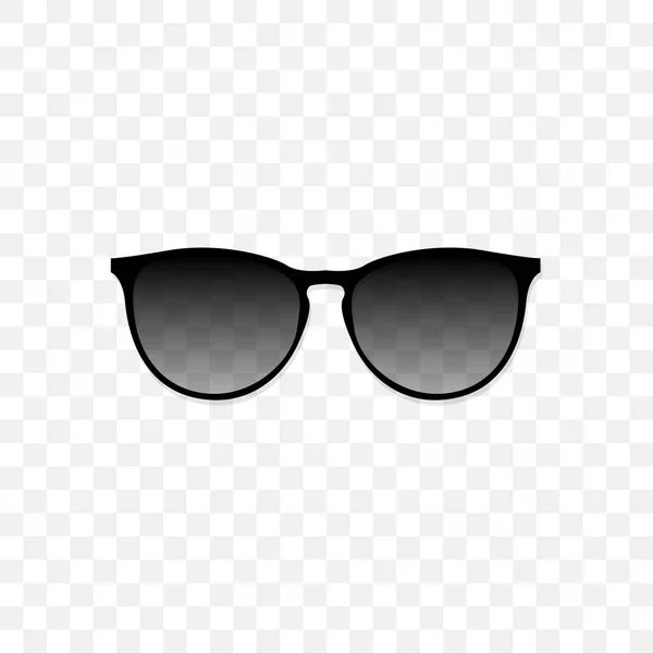 Realistische zonnebril met een doorschijnend zwart glas op een transparante achtergrond. Bescherming tegen de zon en de ultraviolette stralen. Mode accessoire vectorillustratie. — Stockvector