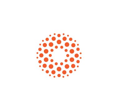 Yenilik soyut alışılmadık izole vektör yuvarlak daire beyaz arka plan üzerinde logo şablonu. Kırmızı renk şekil, bağlantı teknoloji kavramı. Güneş, kimyasal yapısı işareti. Dünya tıbbi zihin.