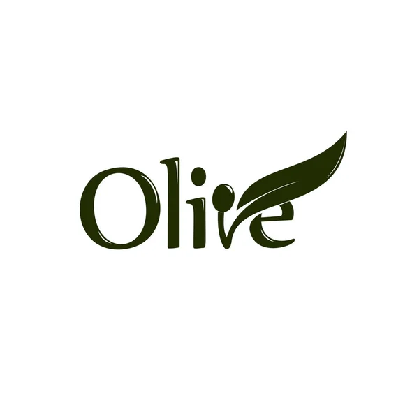 Etichetta olio, prodotto biologico. Ramo d'ulivo vettoriale con foglia e drupa, logo vettoriale . — Vettoriale Stock