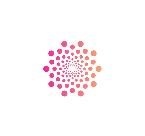 Logo de vector abstracto redondo de círculos. El círculo pequeño y grande en forma de flor se disponen circularmente. Química laboratorio logotipo concepto plantilla . — Vector de stock
