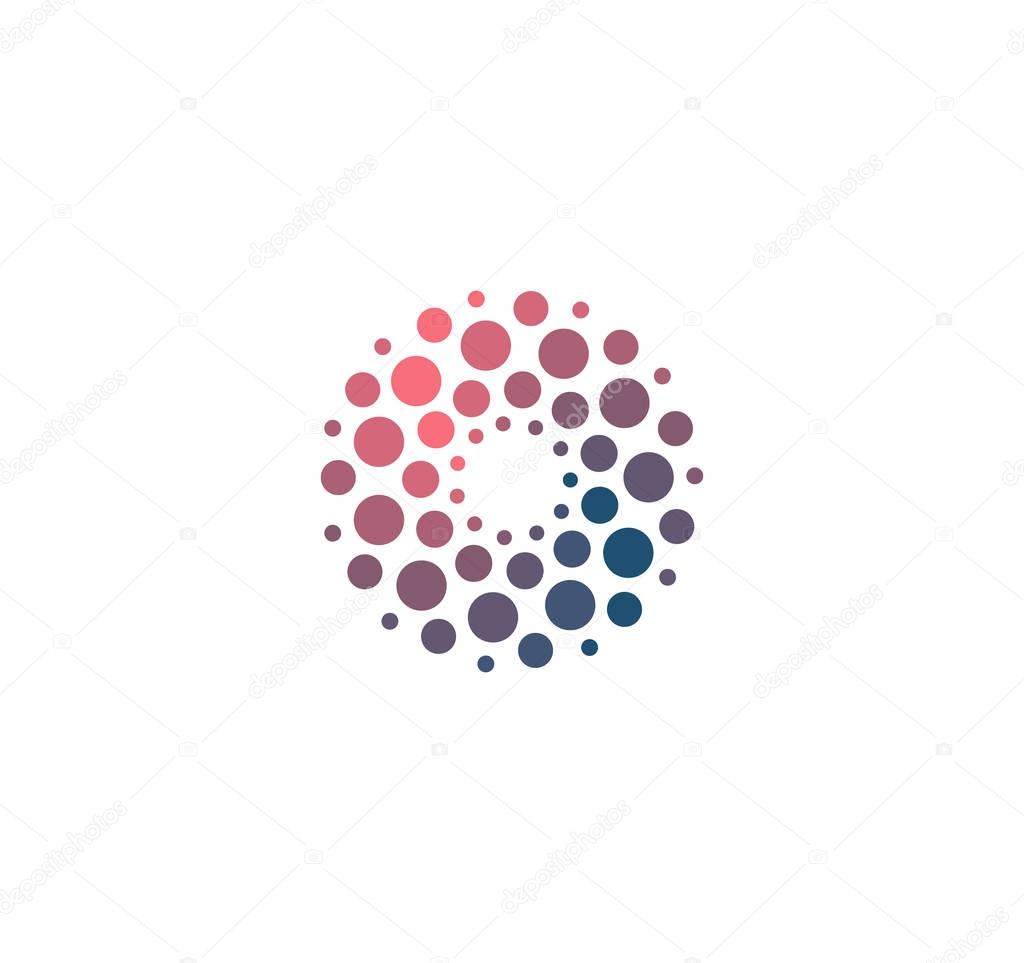 Advanced analysis big dat base symbol. Development of artificial intelligence sign. Abstract innovative high tech logo template. Colorful round icon from circles. Smart computer, machine learning